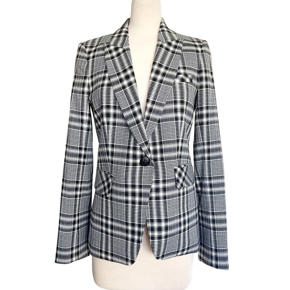 Veronica Beard Plaid Blazer Fitted One Button Dickey Jacket‎ Size US 4